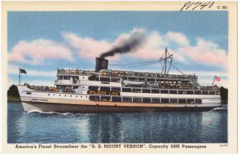 Postcard image of the S.S. Mount Vernon, ca. 1930-1945, by Capitol Souvenir Company, Washington, D.C. (Source: Boston Public Library) Postcard image of the S.S. Mount Vernon, ca. 1930-1945, by Capitol Souvenir Company, Washington, D.C. (Source: Boston Public Library)