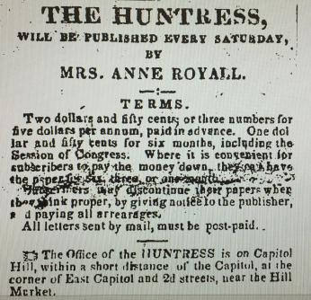 Image of the The Huntress, newspaper by Anne Royall