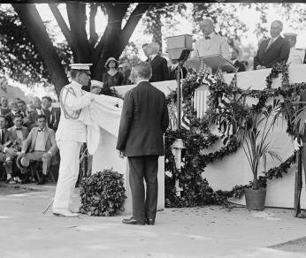President Harding during dedication of Zero Milestone. (Photo source: Library of Congress)