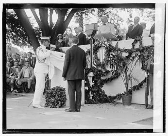President Harding during dedication of Zero Milestone. (Photo source: Library of Congress)