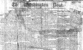 The front page of The Washington Post's first issue, published Thursday, December 6, 1877. (Photo source: Washingtonpost.com)