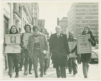 Frank Kameny marches with campaign volunteers Frank Kameny marches with campaign volunteers