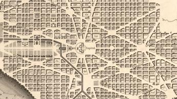 Early map of DC showing the diagonal avenues named for states