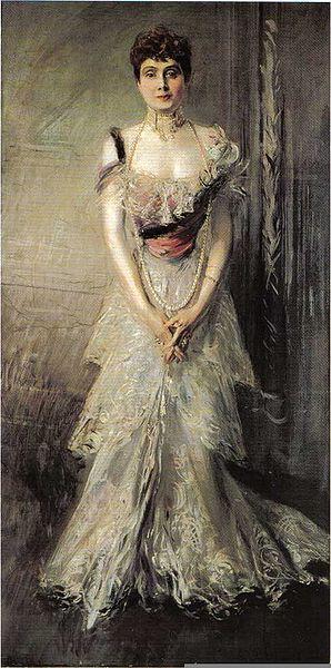 An 1898 portrait of the Infanta by Giovanni Boldini. What, did you think we were going to post a picture of the scandlous dress? This is a family blog! Also, we couldn't find ANY. (Source: Wikicommons)