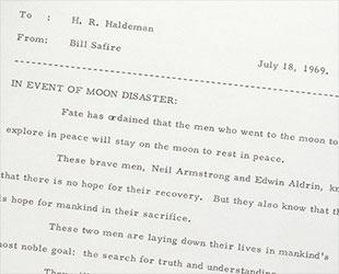 “In Event of Moon Disaster” memo from William Safire to Nixon's White House chief of staff H.R. Haldeman. (Photo Credit: NARA) http://www.collectspace.com/news/news-010713a.html