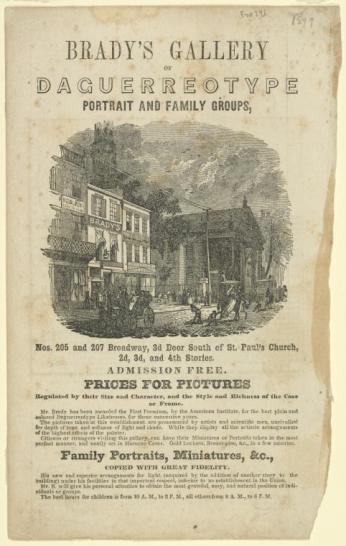 Advertisement for Mathew Brady's studio in New York City, 1849
