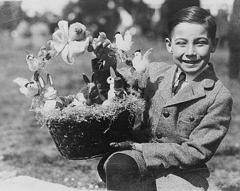 Boy showing off the basket he got at the Easter Egg Roll