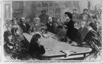 Victoria Woodhull speaks in front of the Judiciary Committee on January 11, 1871. Image source: Library of Congress) Victoria Woodhull speaks in front of the Judiciary Committee on January 11, 18. I