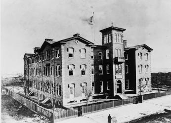 An image of the Washington Orphan Asylum in the 1860s, the temporary home of the Constitution. (Image source: Library of Congress)