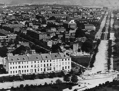 Handy, Levin C, photographer. SE view from dome of U.S. Capitol, showing Carroll Row present site of Library of Congress in left foreground. Washington D.C, ca. 1880. Photograph. https://www.loc.gov/item/2005697020/.