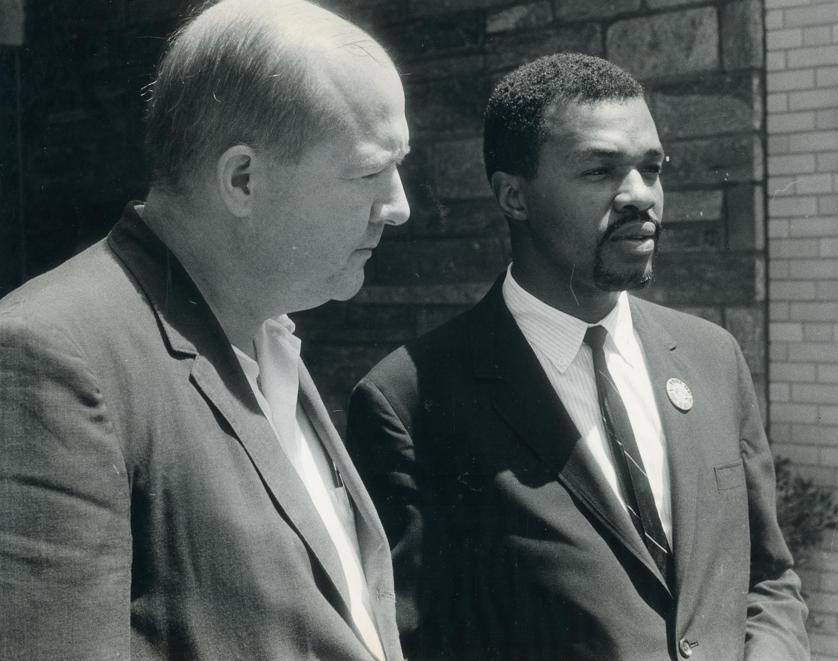 Marion Barry (right) stands next to L.D. Pratt (left) in 1966. (Reprinted with permission of the DC Public Library, Star Collection, © Washington Post.)