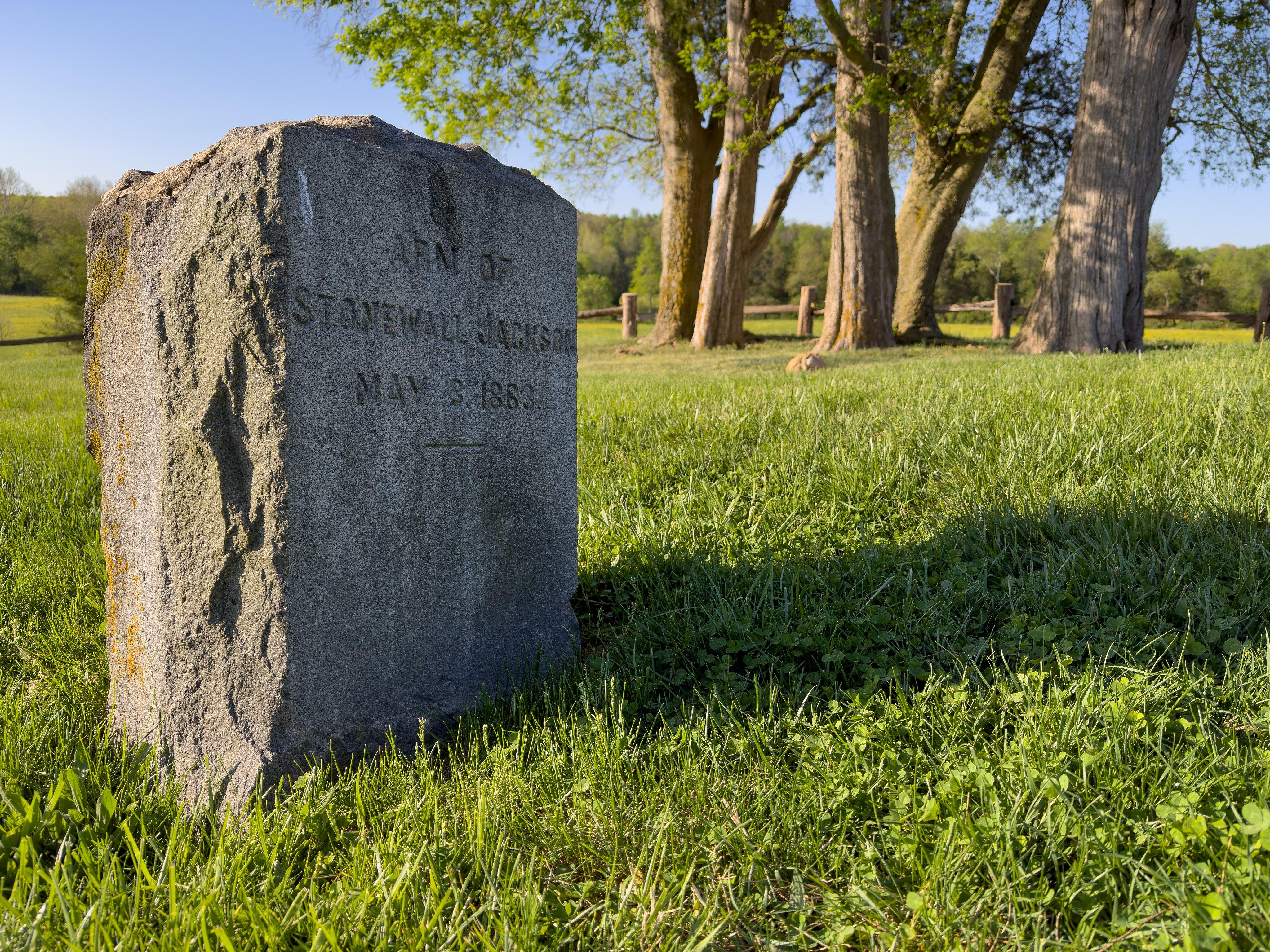 Gravestone reading "Arm of Stonewall Jackson, May 3, 1863" (Photo credit: Mary O'Neill, National Park Service)