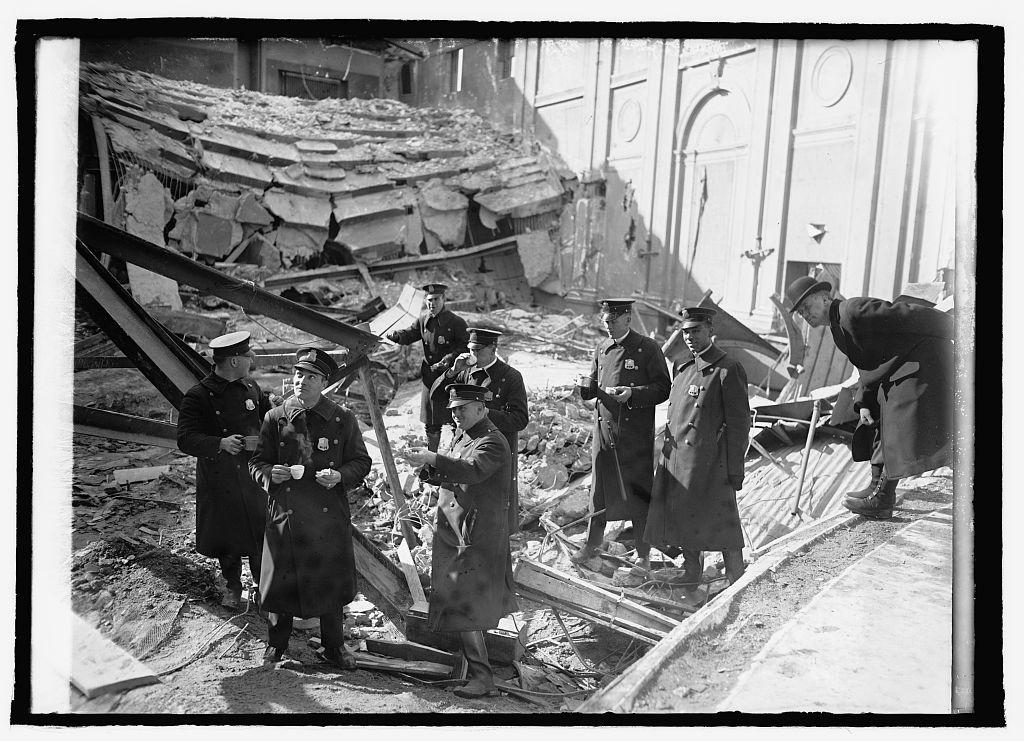 Authorities inspect rubble in aftermath of Knickerbocker Theater collapse. (Source: Library of Congress)