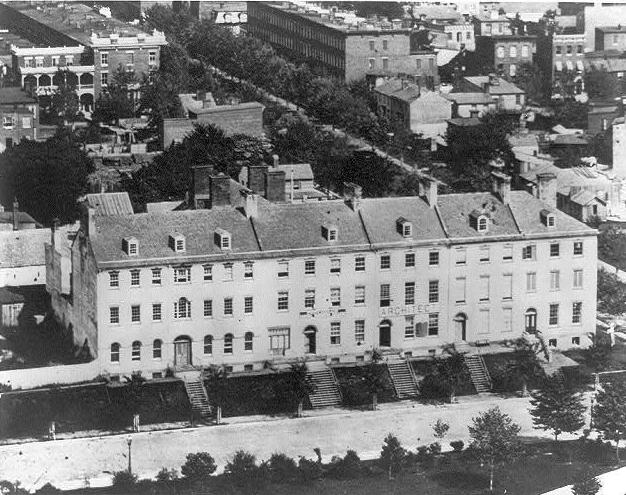 Carroll Row, formerly located on present site of the Library of Congress. [No Date Recorded on Caption Card] Photograph. https://www.loc.gov/item/2016647982/.