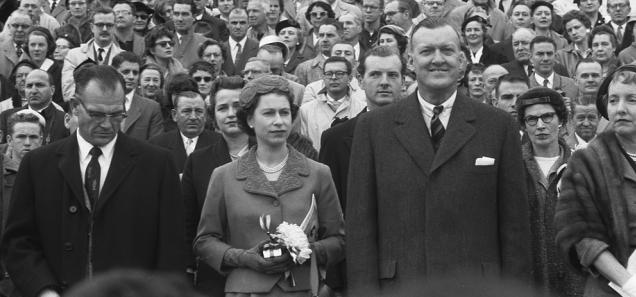Queen Elizabeth II at University of Maryland football game, October 19, 1957. (Source: Library of Congress) Queen Elizabeth II at University of Maryland football game, October 19, 1957. (Source: Library of Congress)