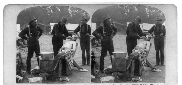 An army barber shop at Camp Alger during the Civil War. (Source: Library of Congress)