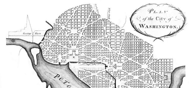 1792 map showing route of the Washington City Canal (Source: Wikipedia)